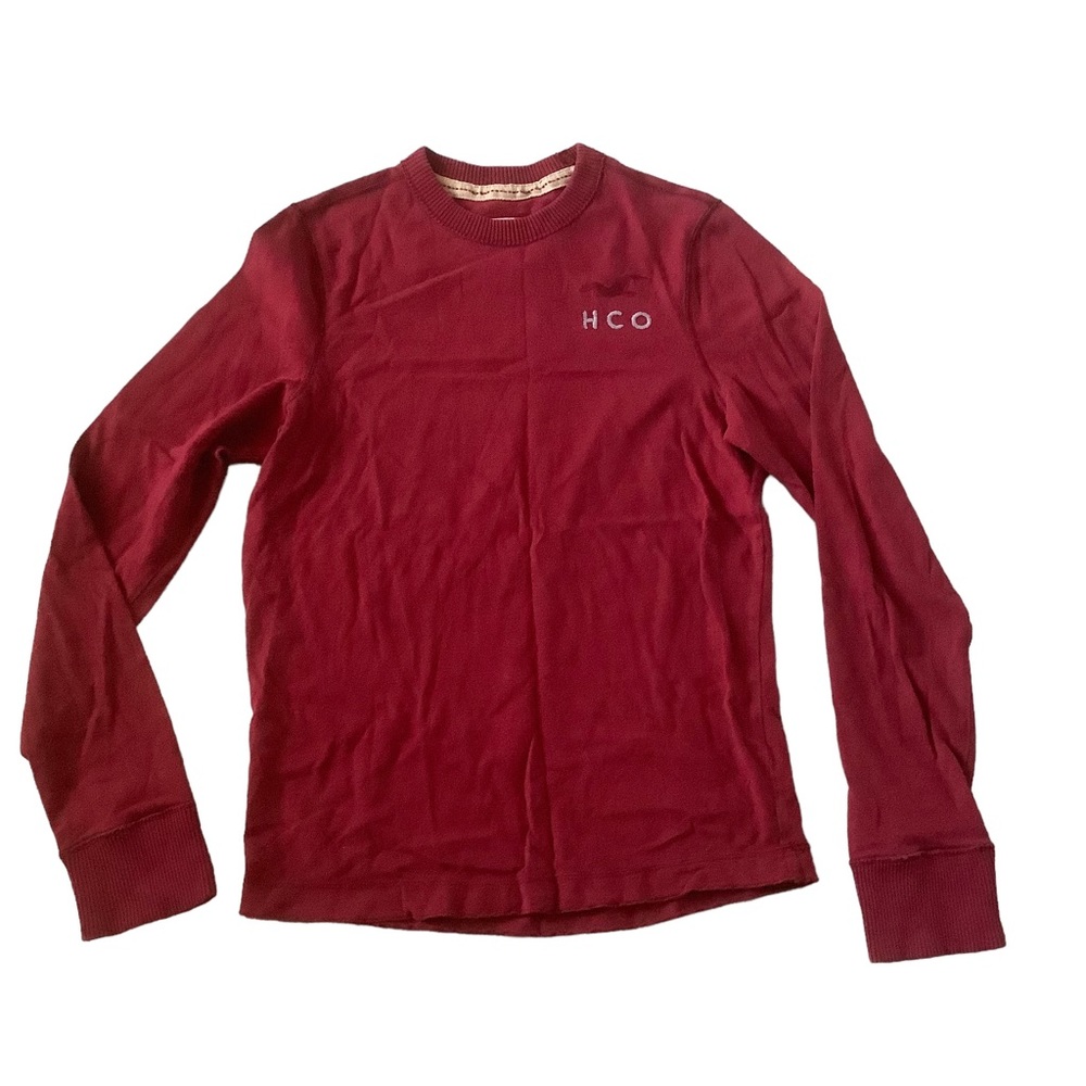 Y2K Hollister men’s burgundy long sleeve rib henley pullover top size medium